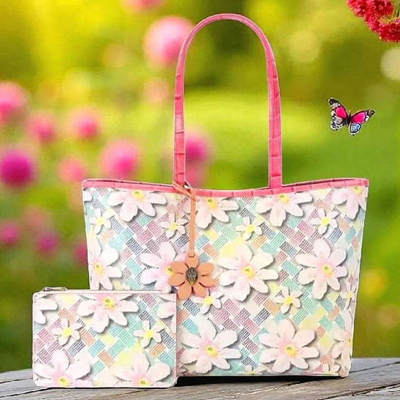 Kurt Geiger Pastel Floral Tote with Pouch - Picture 1 of 7